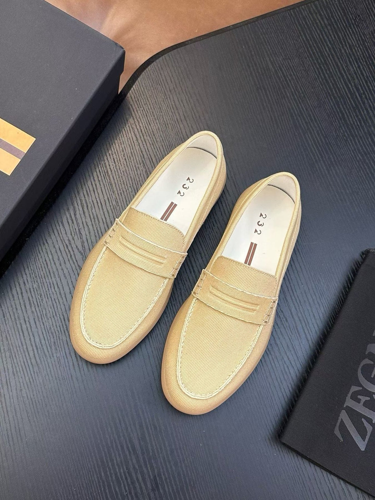 Zegna Textured Leather Strap Loafers