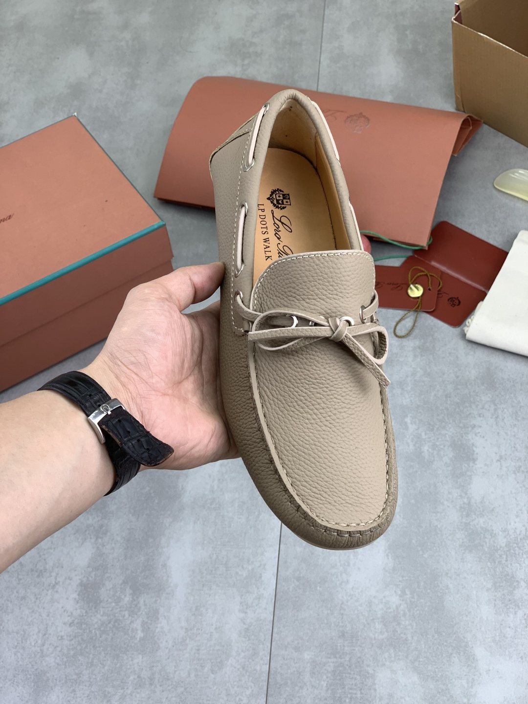 Loro Piana Beige Bow Moccasin Loafers