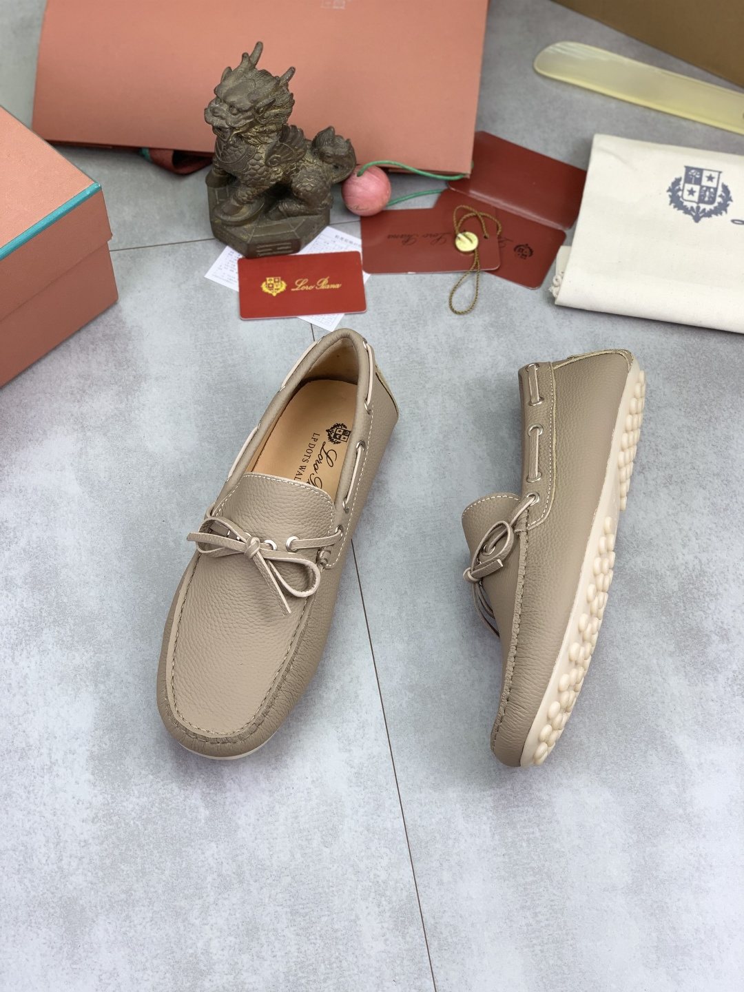 Loro Piana Beige Bow Moccasin Loafers