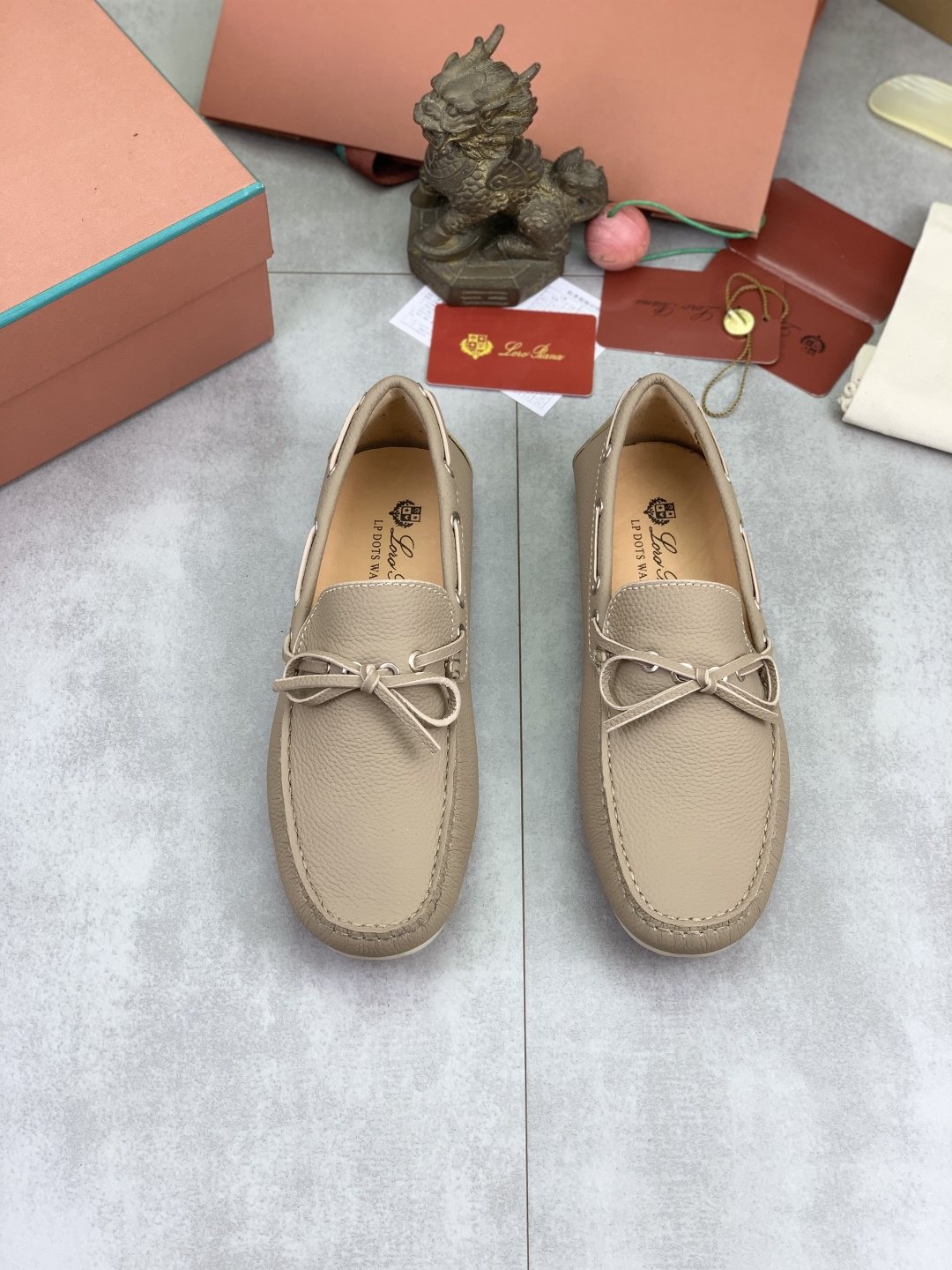 Loro Piana Beige Bow Moccasin Loafers
