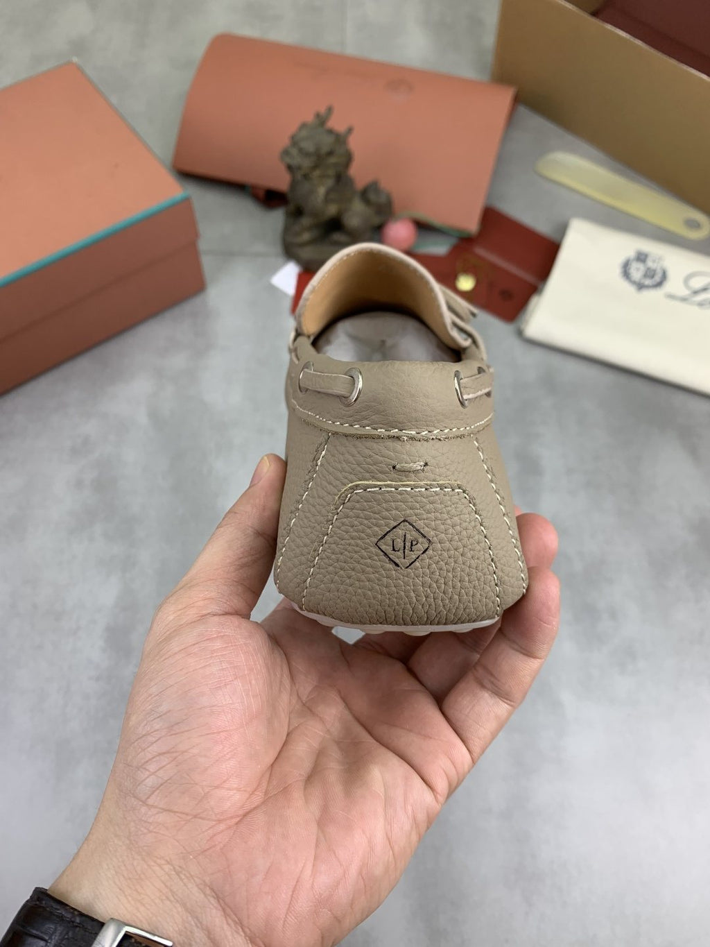 Loro Piana Beige Bow Moccasin Loafers