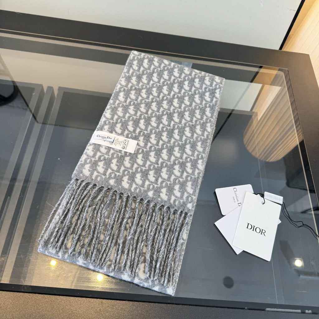 Dior Two-Tone Monogram Fringed Scarf
