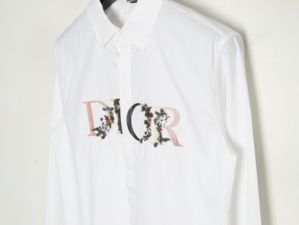 Dior Floral-Detail Logo Long-Sleeve Shirt - White