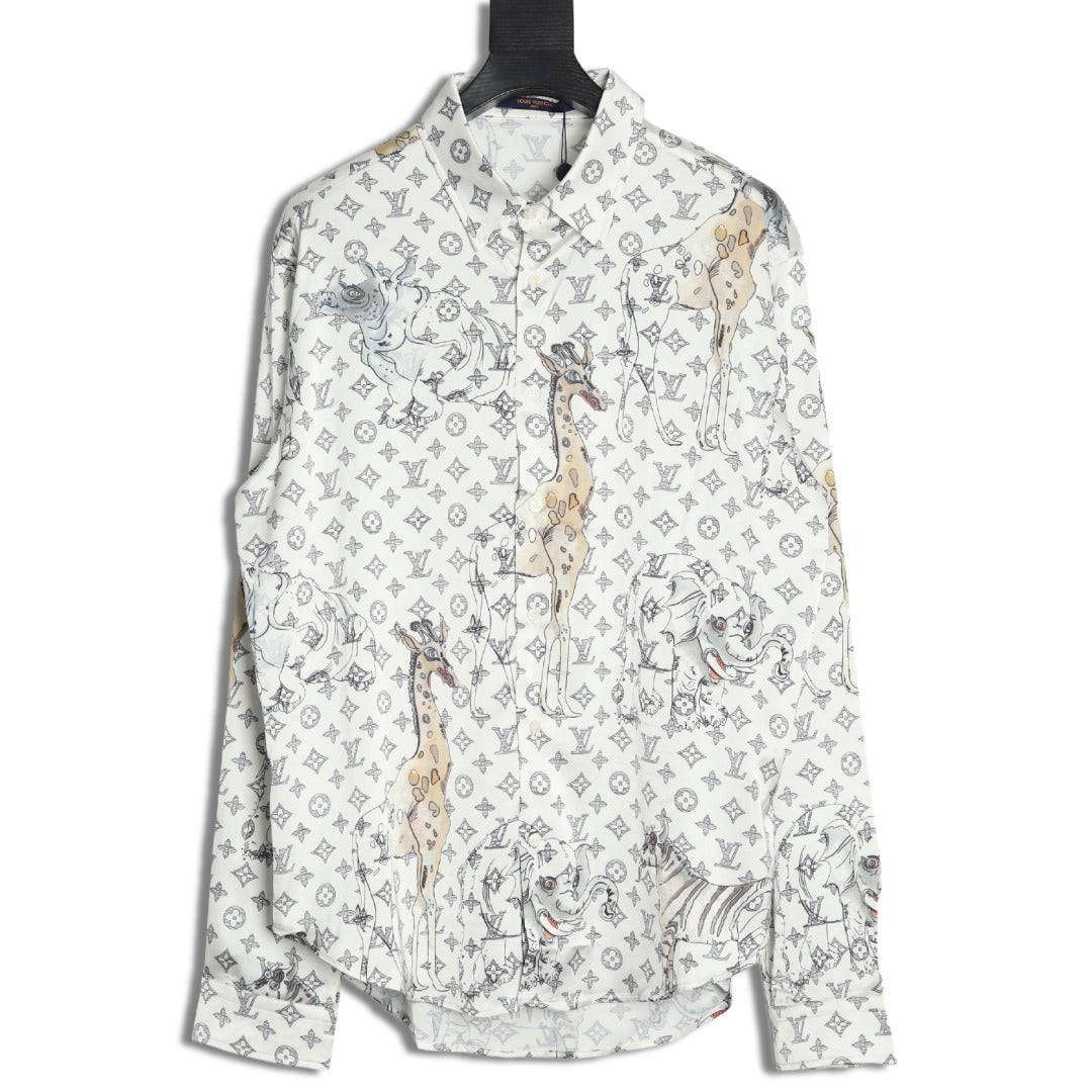 Louis Vuitton Animal and Monogram-Style Long-Sleeve Shirt - White