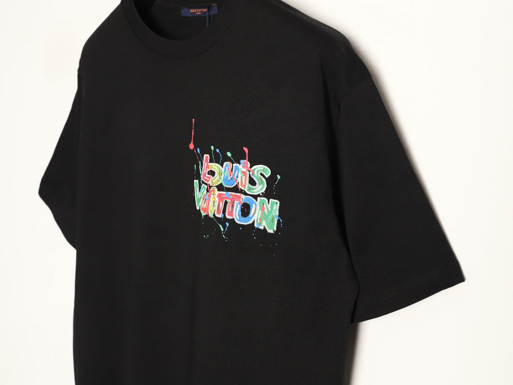Louis Vuitton Graffiti-Style Chest-Lettering Short-Sleeve T-Shirt - Black